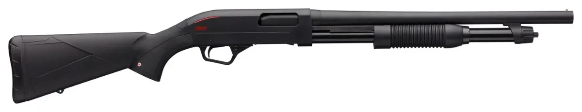 Strzelba Winchester SXP Defender - widok z prawej strony, czarna kolba syntetyczna i lufa
